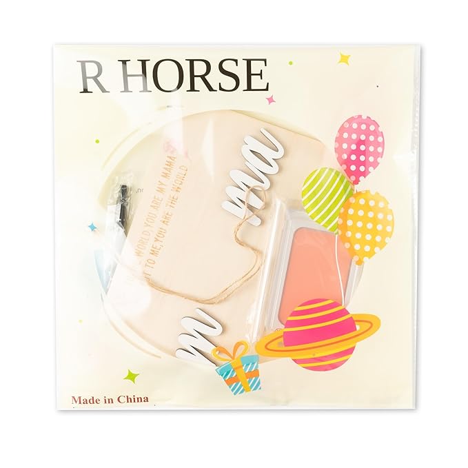 R HORSE 3D First Mother's Day Baby DIY Handprint Hanging Art Sign, Wooden Handprint Art Craft Sign from Baby, First Mothers Day Gift for Mom from Daughter or Son Memory Keepsake Craft Wall Decor