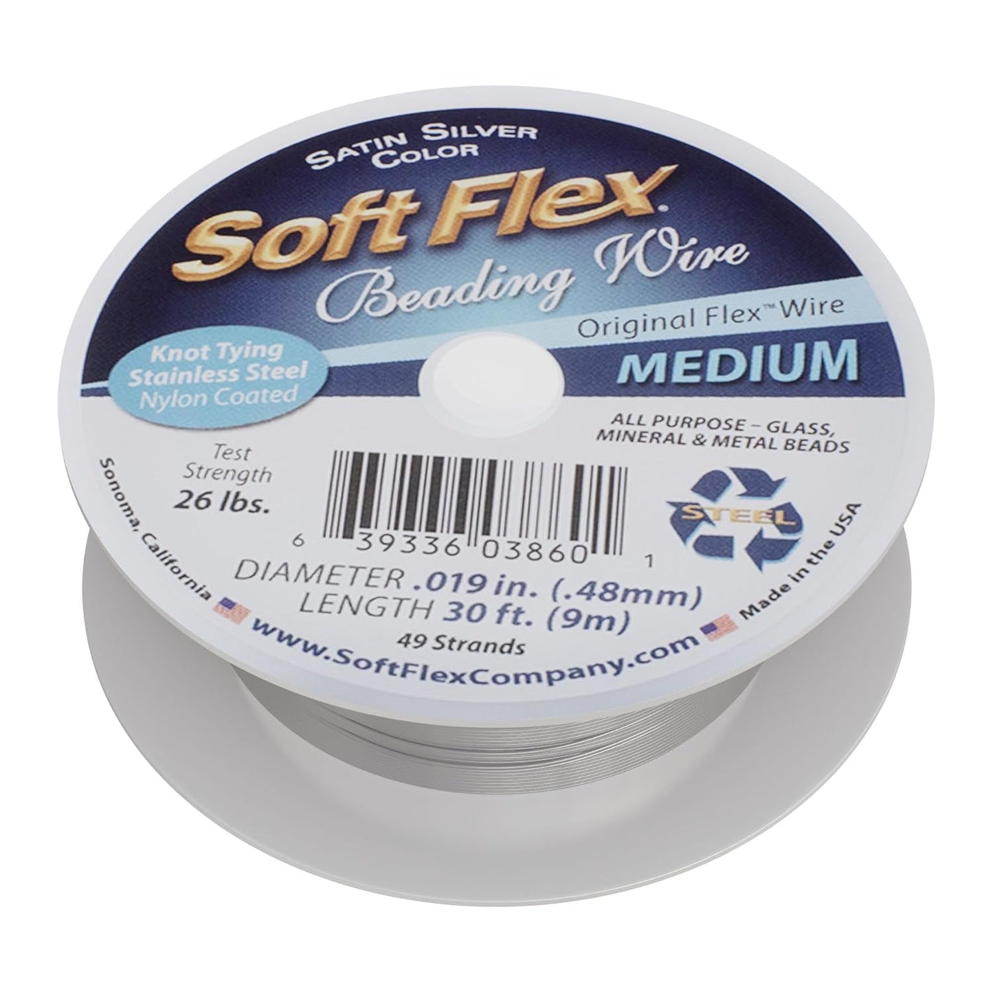 Soft Flex 49 Strand Beading Wire - Medium 0.19 Diameter - 30 Feet Nylon Design Wire - Crafty Corner