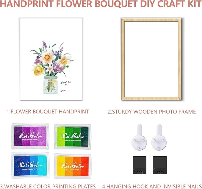 HiFulerr Unique Grandma Gifts - Handprint Flower Crafts from Kids, Wall Decorations & Custom Valentines Day Gifts for Mom Mother Parents from Daughter, Personalized Birthday Gift for Grandma Nana abuela