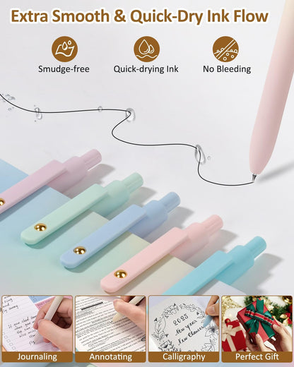 FIOVER Gel Pens, 6 Pcs 0.7mm Comfort Grip Quick Dry Black Ink Pens Fine Point Smooth Writing Pens, Cute Office Back to School Supplies Gifts for Women (12PCS Gradient Black Ink)