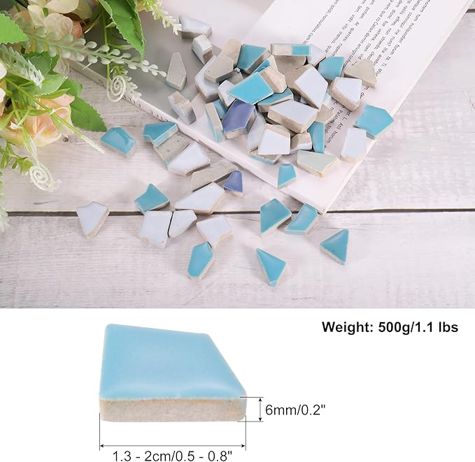 uxcell 500g/1.1LB Irregular Ceramics Mosaic Tiles, 1.3-2 cm Bulk Stained Ceramic Mosaic Pieces Stones Mosaic Kits for DIY Art Craft Projects Home Decor, Mixed Blue
