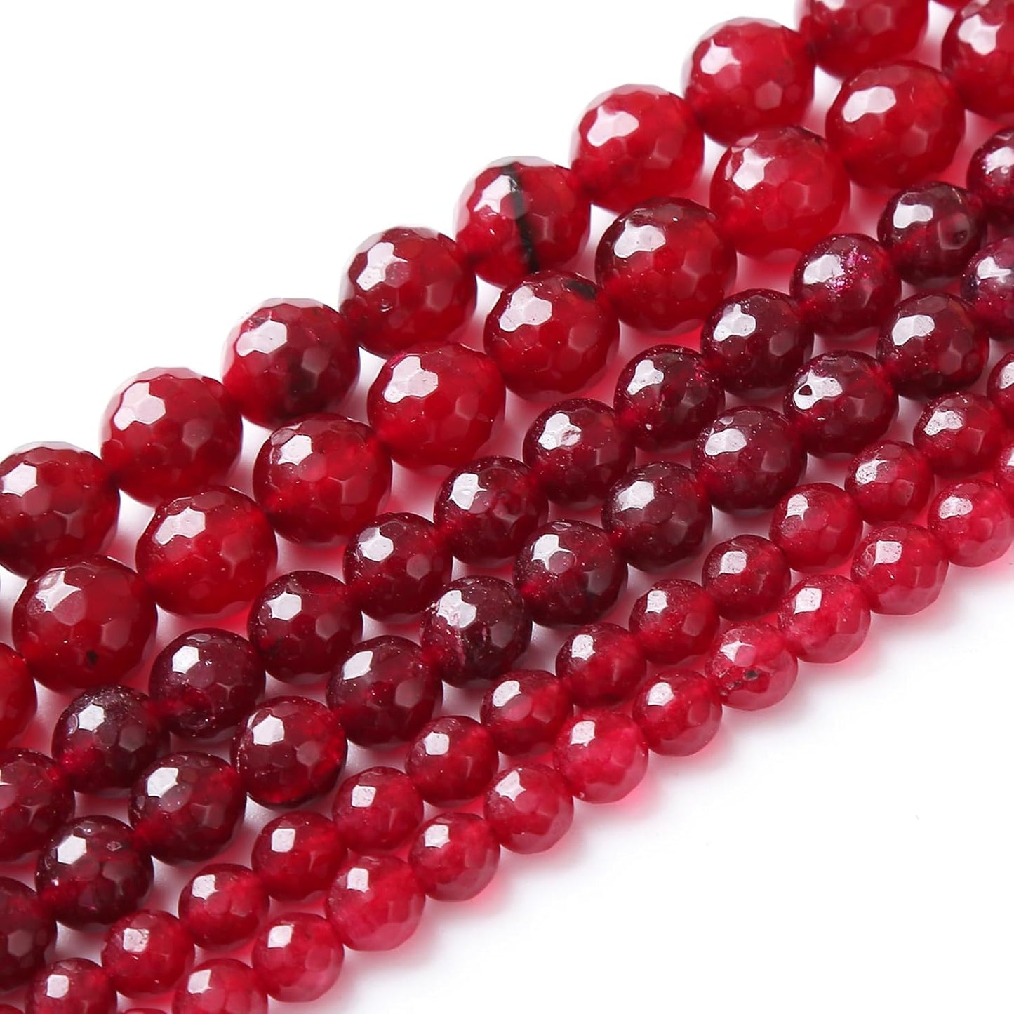 32pcs 12mm Faceted Red Jade Gemstone Beads Natural Stone Round Loose Spacer Beads for Jewelry Making DIY Bracelet Necklace 1 Strand 15inch