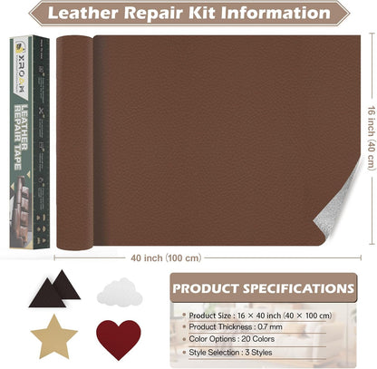 Leather Repair Tape, 16x40 inch Leather Patches for Furniture, Self Adhesive Leather Repair Patch for Sofas, Couches, Leather Covers, Seats, Chairs, Vinyl Repair Tape Green-Fine Grain