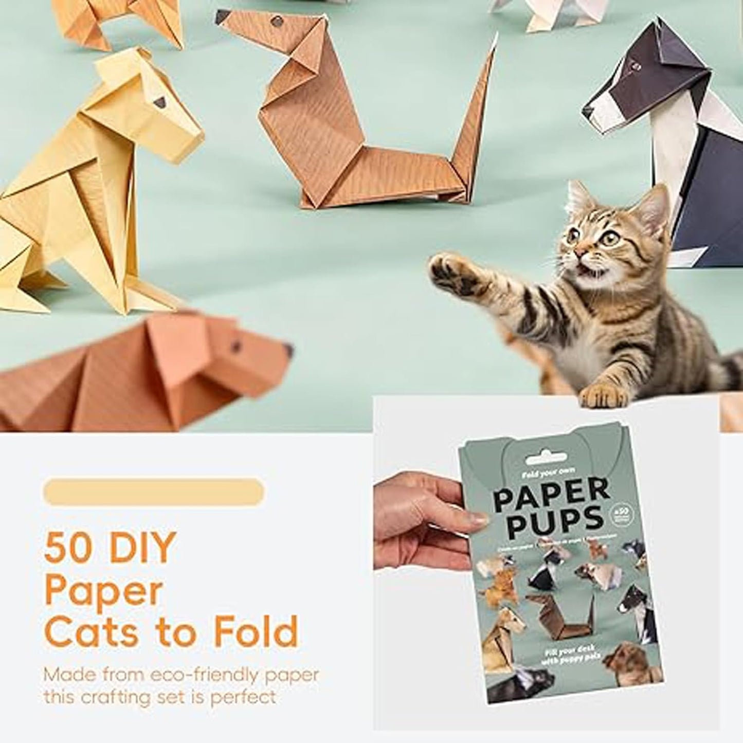 DIY Paper Cats - 50 Sheets DIY Origami Paper to Fold Cute Cat Figures, Fun Craft Activity for Adults & Kids, Desk Decoration & Gift for Cat Lovers - Crafty Corner