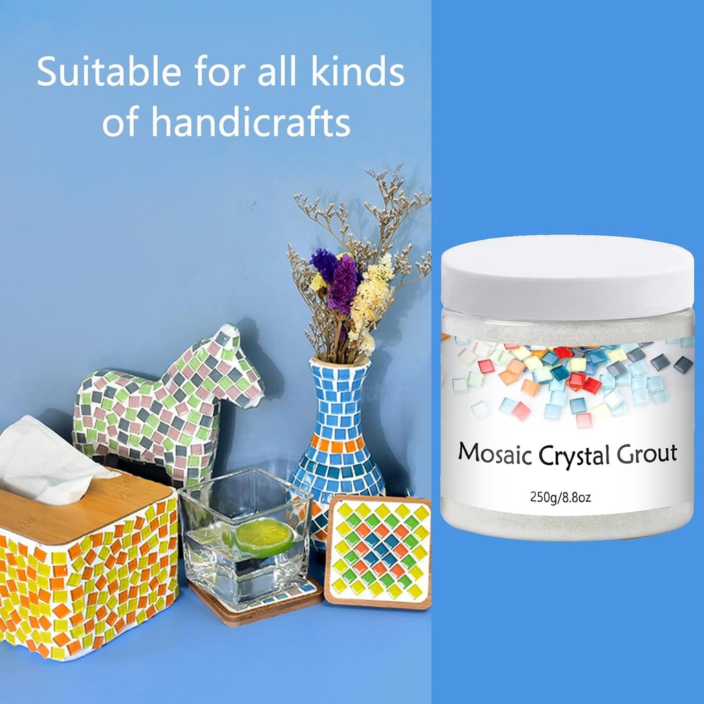 Mosaic Crystal Grout, Mosaics Tile Tools, Mosaic Tile Accessories – Essential for Handmade Grouting and Perfect for DIY Craft Projects (Translucent, 8.8oz)