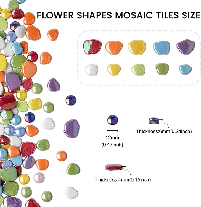 Youway Style Flower Mosaic Tiles for Crafts Bulk,1LB Iridescent Mosaic Tiles Supplies, Petal Mosaic Pieces for Garden Decoration,DIY Glass Mosaic Crafts