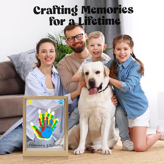 Bixinyo Family Handprint Kit with Light, Baby Hand and Footprint Keepsake Wooden Frame, Family Gifts for Mom, Women, New Parents, Mother's Day, Adoption Gifts, 5 Non-Toxic Paints (Light, Gold)