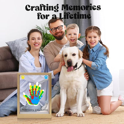 Bixinyo Family Handprint Kit with Light, Baby Hand and Footprint Keepsake Wooden Frame, Family Gifts for Mom, Women, New Parents, Mother's Day, Adoption Gifts, 5 Non-Toxic Paints (Light, Gold)