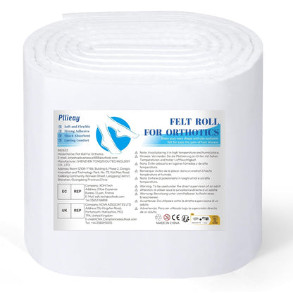 Pllieay Thickened Adhesive Felt Padding, 1/3" Thick 6" x 2.5yd Quality Rayon Blend Orthopedic Felt Roll, White Felt Adhesive Roll for Providing Cushioning and Support in Pain Foot