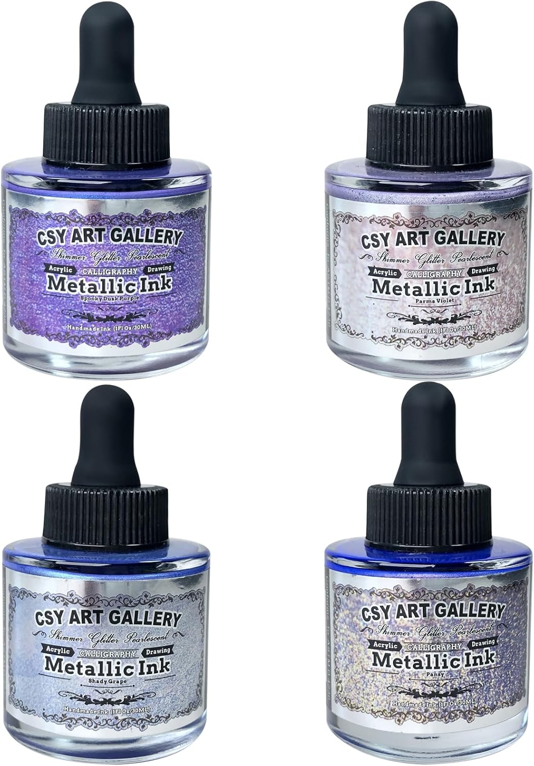 CSY art gallery Pearlescent Liquid Acrylic Ink Set Bottle -Shimmering Purple Permanent Calligraphy Inks-High Gloss,Metallic Paint for Crafts, Resin Art, DIY, Furniture, Wood (Lavender Manor Set) - Crafty Corner
