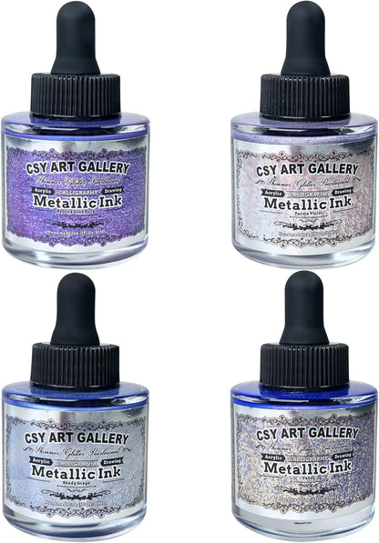 CSY art gallery Pearlescent Liquid Acrylic Ink Set Bottle -Shimmering Purple Permanent Calligraphy Inks-High Gloss,Metallic Paint for Crafts, Resin Art, DIY, Furniture, Wood (Lavender Manor Set) - Crafty Corner