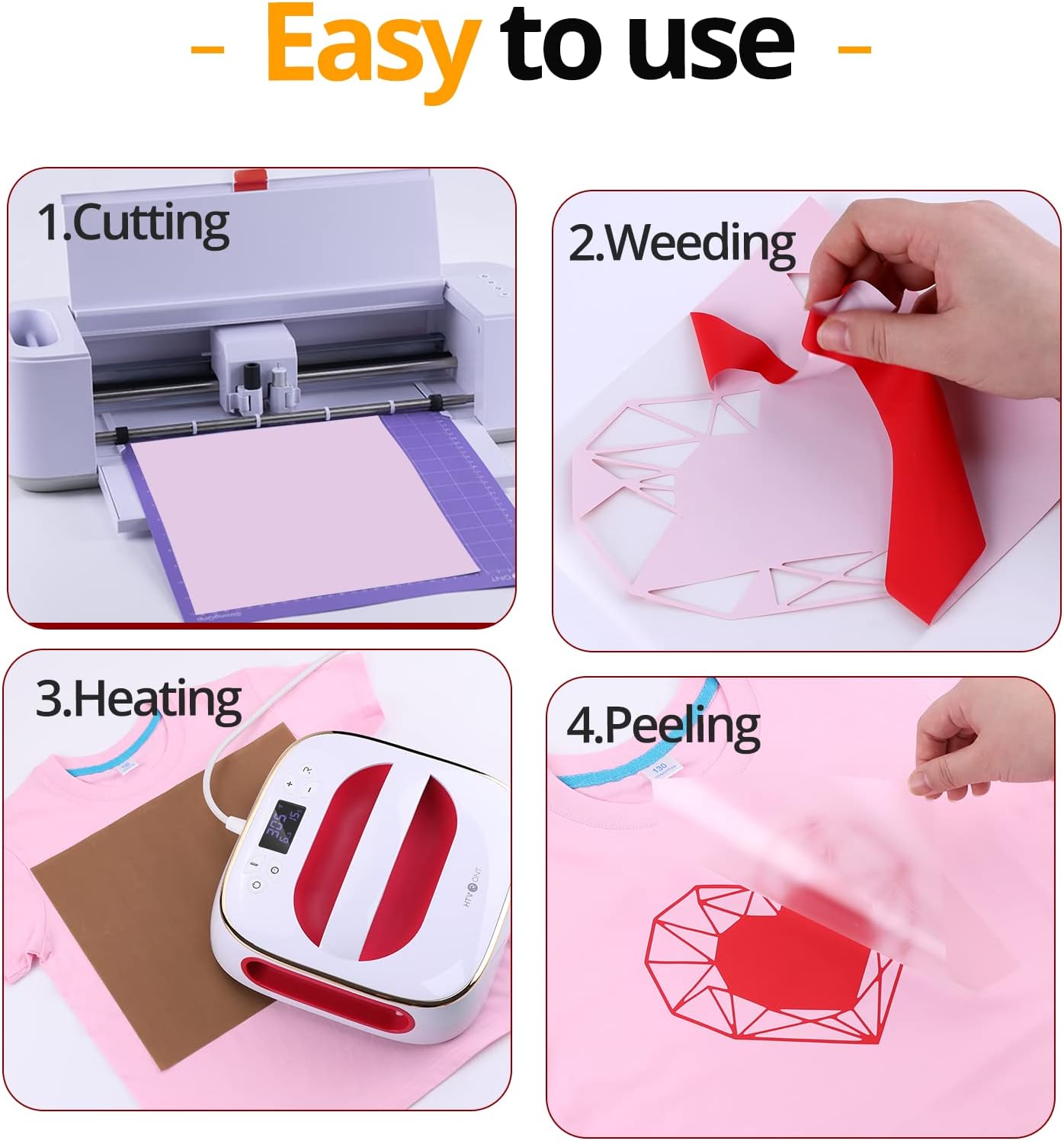HTVRONT Red Heat Transfer Vinyl Bundle - 10 Pack 12" x 10" HTV Vinyl for T-Shirt, Red Iron on Vinyl for All Cutting Machine or Heat Press Machine