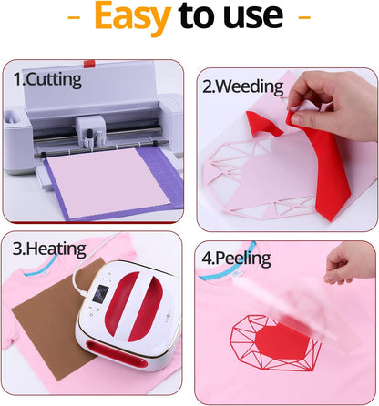 HTVRONT Red Heat Transfer Vinyl Bundle - 10 Pack 12" x 10" HTV Vinyl for T-Shirt, Red Iron on Vinyl for All Cutting Machine or Heat Press Machine
