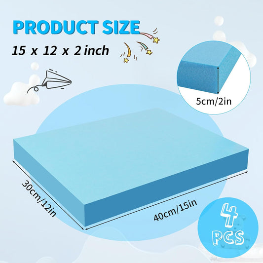 LuckyFoam Blue 4 Pack 15x12x2 inch Foam Sheets 2 Inch Thick Polystyrene Rectangles XPS Foam Board Craft for Insulating DIY Modeling Art Supplies - Crafty Corner