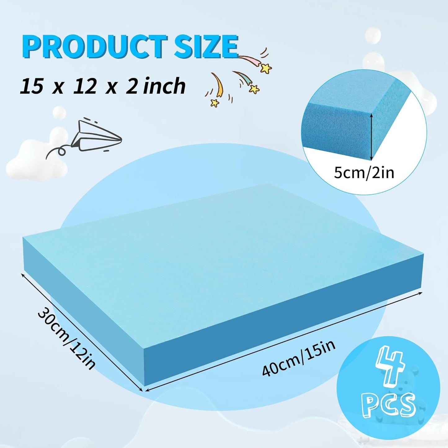 LuckyFoam Blue 4 Pack 15x12x2 inch Foam Sheets 2 Inch Thick Polystyrene Rectangles XPS Foam Board Craft for Insulating DIY Modeling Art Supplies - Crafty Corner