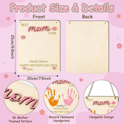 R HORSE 3D Mother's Day Handprint Art Craft - Best Mom Ever Handprint Wooden Hanging Sign DIY Baby's First Mothers Day Birthday Handprint Making Sign for Mom Gift, Children Toddler Baby Keepsake