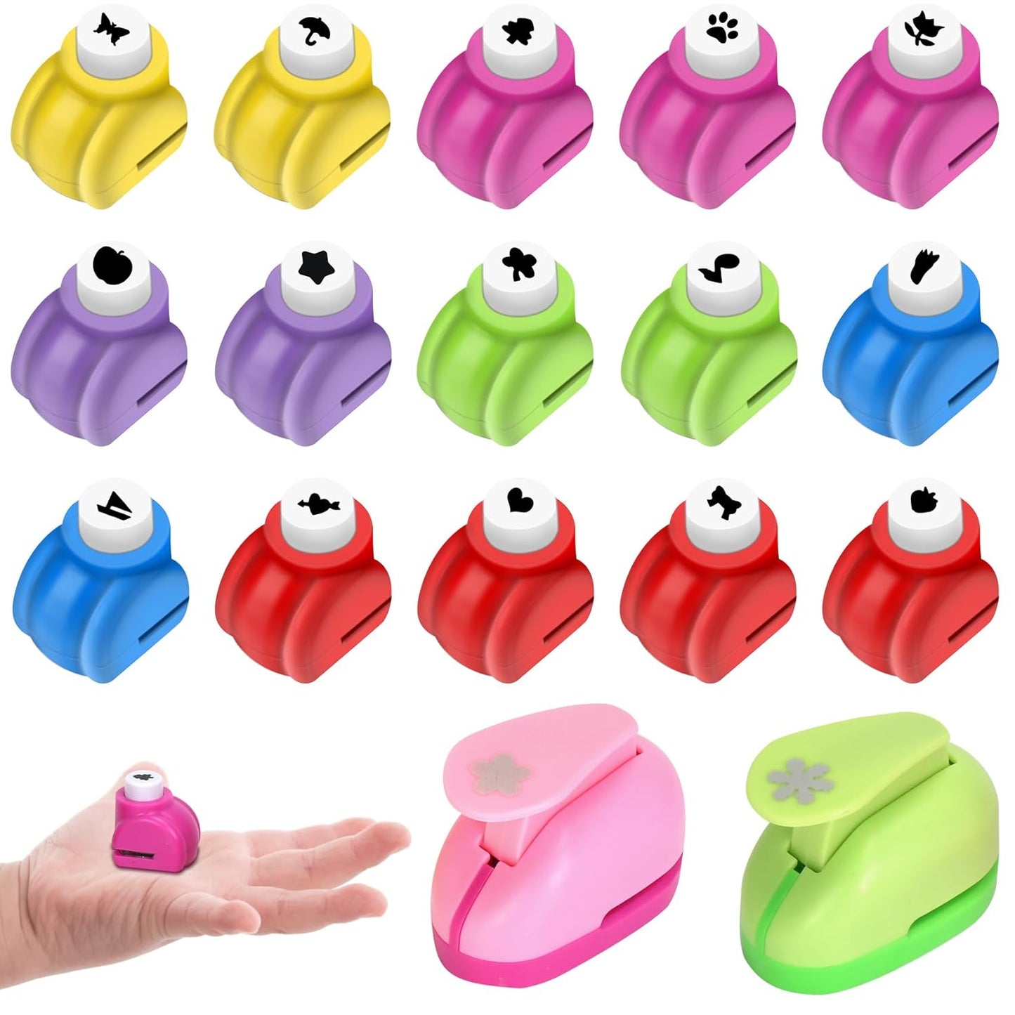 Paper Punches, Punch Craft Set Punches, Hole Punch Shapes Scrapbooking Supplies for Kindergarten Teacher Office Supplies and DIY Arts (Cute 2pcs + Mini 15pcs) - Crafty Corner