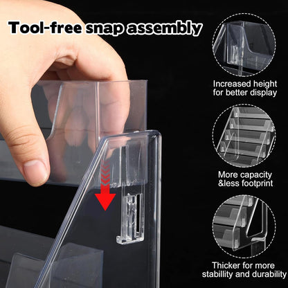 5 Tier Acrylic Card Display Stand(Tall Height), Clear Display Shelf Desktop for Trading Cards, Sports Cards, Greeting Card, Stickers & Brochures, Easy Clip-On Design