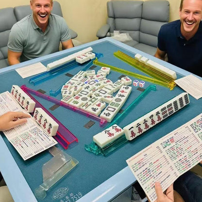 Mahjong All-in-One Tile Rack & Pusher, Clear Acrylic Mahjong Rack and Pusher Combo, Enhanced Mah Jongg Tile Holders Set of 4，Color，with 4 Dics