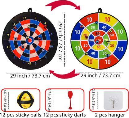 Dart Board Games for Kids Ages 3-12, Sticky Dart Board with 12 Balls & 12 Darts, Indoor Outdoor Toys for Boys, Party Birthday Gifts