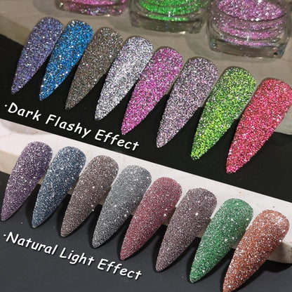 Reflective Glitter Powder Set, 8 Colors Holographic Sparkle Glitter Dust, Flash Diamond Silver Pink Red Purple Blue Shiny Sugar Dipping Pigment DIY Manicure Nail Art Decoration Crafts