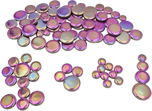 200g Iridescent Round Mosaic Tiles for Crafts Bulk, 11mm-23mm 4 Size Circular Mosaic Ceramic Pieces for Vases, Garden Decor, DIY Mosaic Making (Purple)