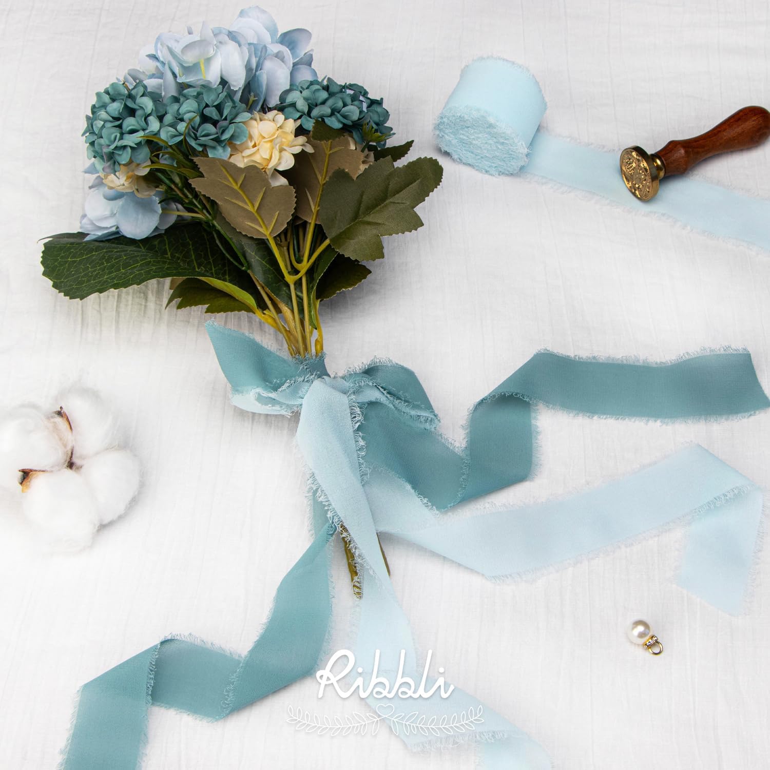 Ribbli Ice Blue Chiffon Silk Ribbon, 1-1/2 inch x 20 Yard, Handmade Fringe, Wedding Invitations, Bridal Bouquets, Home Decor - Crafty Corner