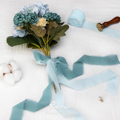 Ribbli Ice Blue Chiffon Silk Ribbon, 1-1/2 inch x 20 Yard, Handmade Fringe, Wedding Invitations, Bridal Bouquets, Home Decor - Crafty Corner