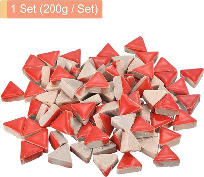 MECCANIXITY 200g Ceramic Mosaic Tiles for Crafts Bulk, Triangle Red Ceramic Tiles for Mosaic Kits Garden Stepping Stone Cup Mat