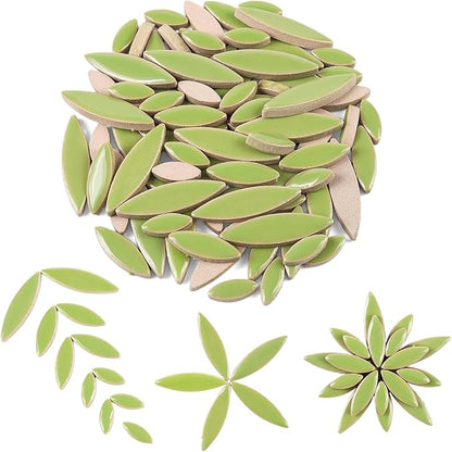 Artspac Green Petal Ceramic Mosaic Tiles for Crafts, 200g Flower Tiles Mosaic Pieces for Mosaic Craft Supplies,Garden Art Decor