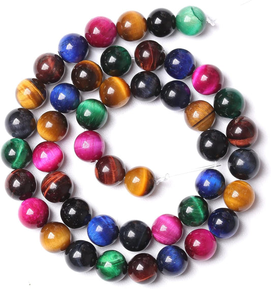 90pcs 8mm AAA Natural Colorful Tiger Eye Stone Beads Gemstone Round Spacer Loose Beads for Jewelry Making DIY Bracelet Necklace 32" 2 Strands