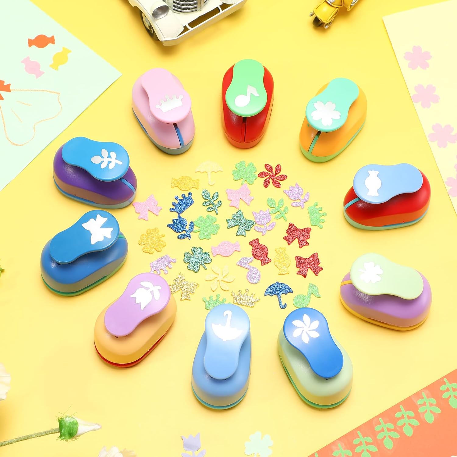 Harloon 10 Pcs Craft Hole Punch Shapes 1 Inch Paper Punch Hole Mix Shapes Cutters for Paper Crafting Scrapbooking Kids Teacher Office Supplies(Cute) - Crafty Corner