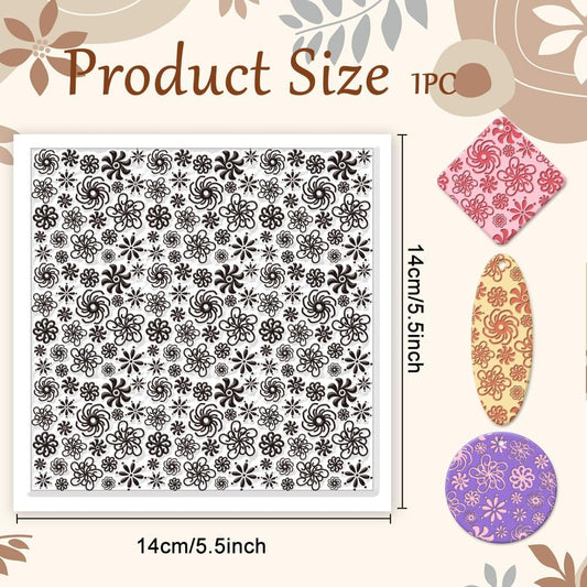CHGCRAFT Plum Blossoms Polymer Clay Texture Sheets Art Rotation Flowers Silicone Texture Stamp Clay Texture Mat Modeling Pattern Pad Texture Sheets for Jewelry and Clay Earrings Tools