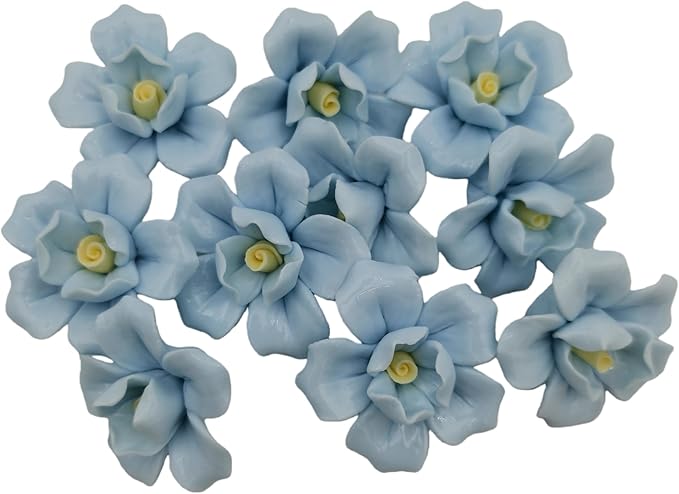 10PCS 3D Flower Ceramics Mosaic Tiles,DIY Making Creative Ceramic Mosaic Tiles for DIY Craft Plates Flowerpots Vases Cups Mosaic Making Supplies (3D Sky Blue Flower)