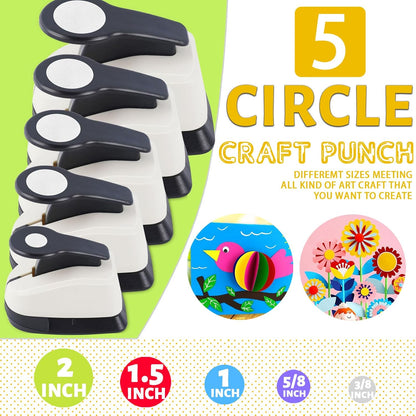 5 Circle Hole Punch, Circle Paper Punch, CirclePunches for Paper Crafts, Large Hole Puncher, Different Size of Scrapbooking Punches, Round Punch Shape for Scrapbook Card Making - Crafty Corner