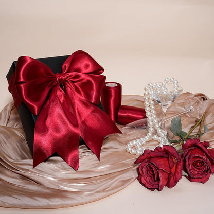 LaRibbons Red Satin Ribbon 3 Inch 10 Yards Christmas Ribbons Double Faced Luxury Burgundy Silk Ribbon for Gift Wrapping Flower Bouquets Bow Christmas Wedding Party Decoration - Crafty Corner
