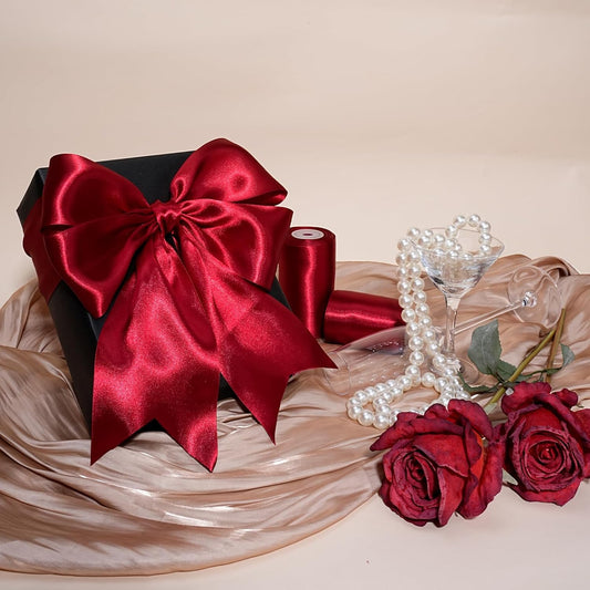 LaRibbons Red Satin Ribbon 4 Inch 10 Yards Christmas Ribbons Double Faced Luxury Burgundy Silk Ribbon for Gift Wrapping Flower Bouquets Bow Christmas Wedding Party Decoration - Crafty Corner