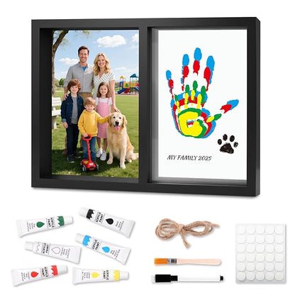 Family Handprint Kit, DIY Baby Hand and Footprint Handmade Keepsake Wooden Frame with 6 Non-Toxic Baby-Safe Paint, Family Gifts Ideas Gift for New Parents, Grandparents, Father's Day, Mother's Day