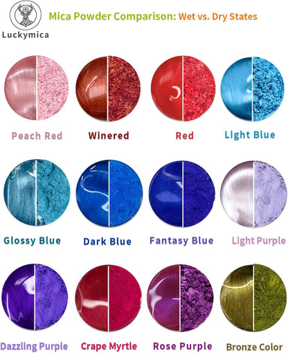 Mica Powder, 24 Colors Pearlescent Pigment Powder for Epoxy Resin, 240g Pearl Pigment Set for Soap Making, Bath Bomb, Candle Making, Art Crafts, Lip Gloss, Nail Polish, Dye