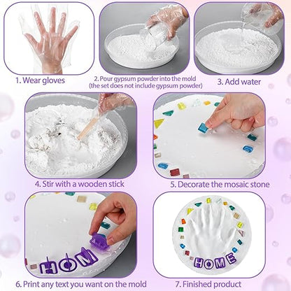 Jetec 12 Set DIY Stepping Stone Mold Kit for Creating Stepping Stones Garden Markers Round Concrete, Number Letter Mold Mosaic Tiles Plastic Disposable Gloves Wooden Sticks, No Concrete Mix(10.6 Inch)