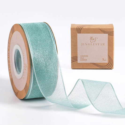 1 Inch Wide Sheer Chiffon Ribbon - Pearl Silk Woven Ribbon Suitable for Gift Wrapping, Wedding Decor, Home Decor, Girl Hair Accessories Handmade DIY (25 Yards/roll) (Light Dark Green) - Crafty Corner