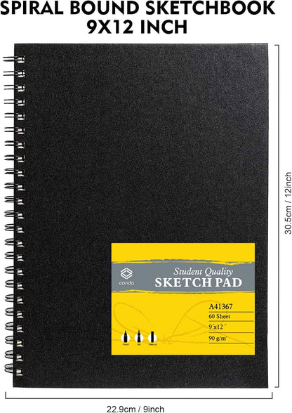 conda 9"x12" Sketch Book Set, 2 Pack, 120 Sheets, Spiral Bound Marker Pad, Durable Acid Free Sketchbook Mixed Media for Beginner Kids Adults Artists - Crafty Corner