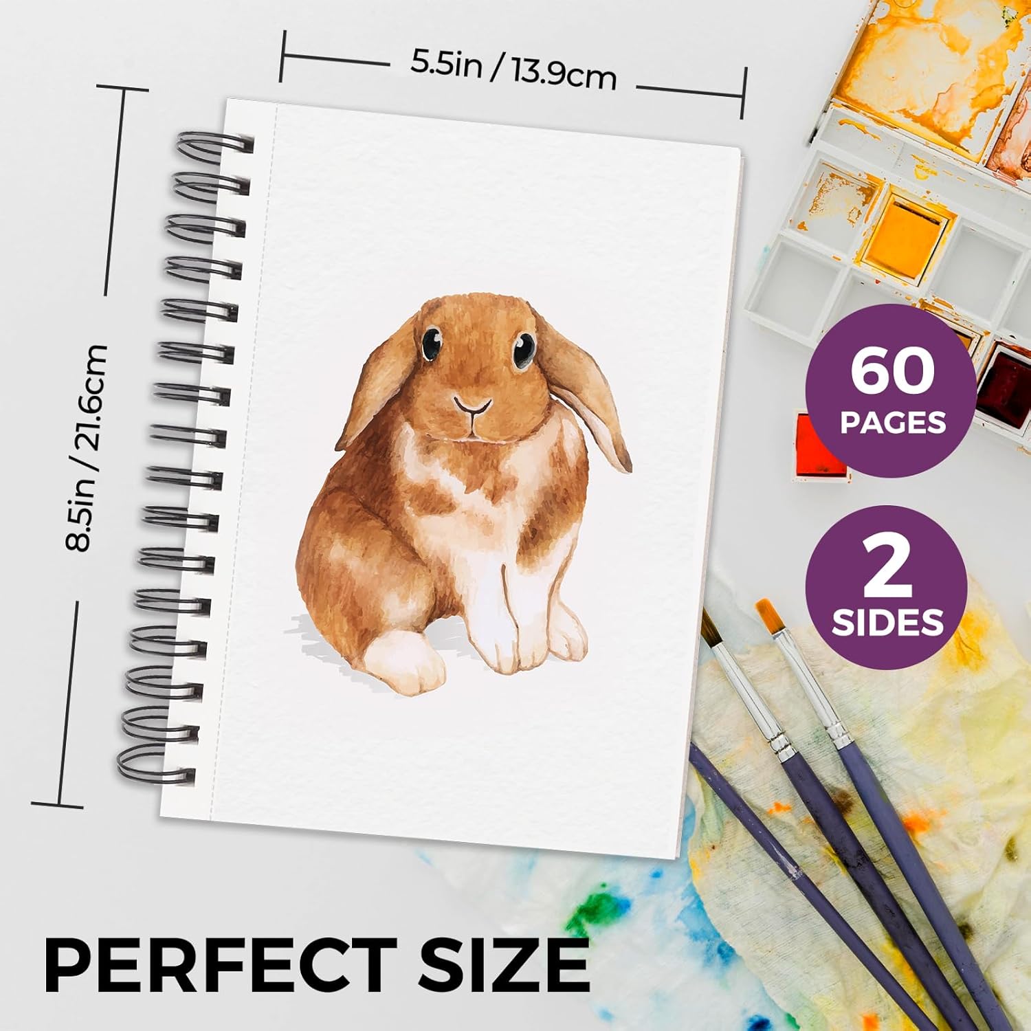 Funto Watercolor Pad 5.5x8.5, 30 Sheets, 140lb/300gsm, Double-Sided Cold Press, Spiral Bound, Heavyweight Paper for Watercolor Painting - Crafty Corner