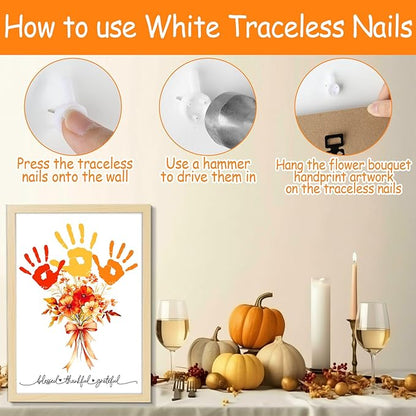Fall Thanksgiving Flower Bouquet Handprint Art Craft DIY Kit Thanksgiving Day DIY Gifts Fall Thankful Family Handprint Art Keepsake with Wood Frame for Mom Dad Friend Holiday Birthday 12x16 Inch