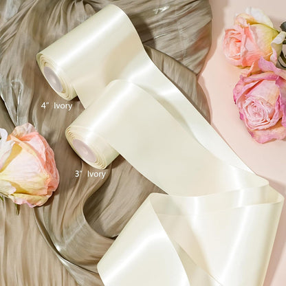LaRibbons Ivory Satin Ribbon 4 Inch 10 Yards Double Faced Luxury White Cream Silk Ribbon for Gift Wrapping Flower Bouquets Bow Christmas Wedding Party Decoration - Crafty Corner