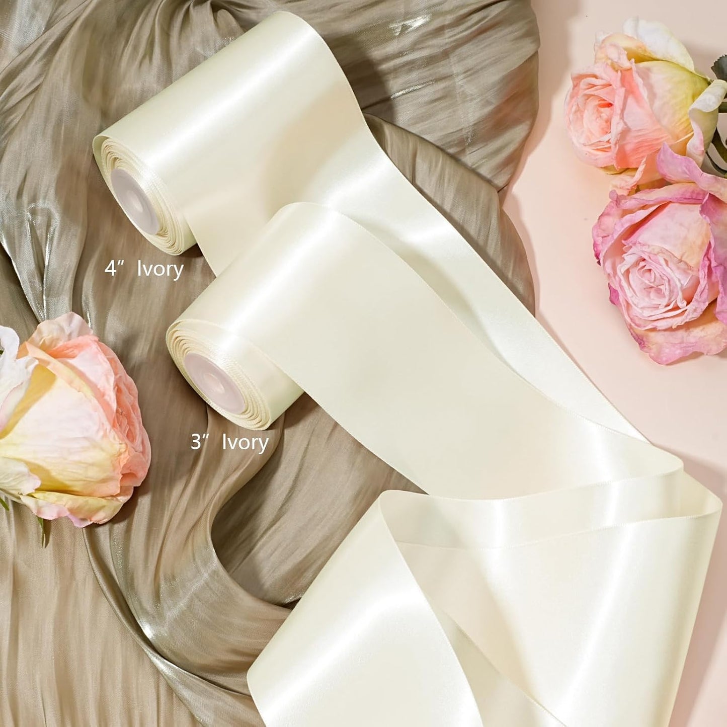 LaRibbons Ivory Satin Ribbon 3 Inch 10 Yards Double Faced Luxury White Cream Silk Ribbon for Gift Wrapping Flower Bouquets Bow Christmas Wedding Party Decoration - Crafty Corner