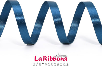 LaRibbons Navy Satin Ribbon 3/8 Inch 50 Yards Thin Luxury Double Faced Blue Silk Ribbon for Flower Bouquet Crafts Gift Wrapping Wedding Bow Decoration - Crafty Corner