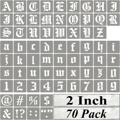 2 Inch Alphabet Letter Stencils for Painting - 70 Pack Old English Letter Stencil Templates with Numbers and Signs for Painting on Wood, Reusable Letters Stencils for Chalkboard Wood Signs & Wall Art