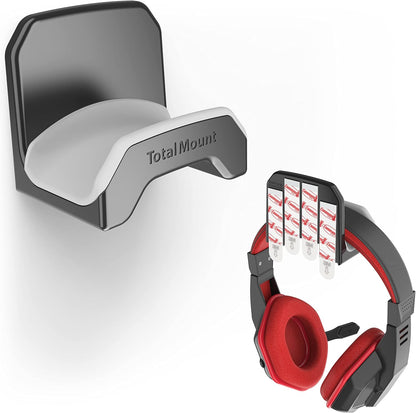 TotalMount Gaming Headset Hangers – Include Removable Adhesive Strips for Easy, Damage-Free Wall, Desk, or PC Mounting (Black Headphone Hooks with Premium Silicone Cradles – Two Pack)