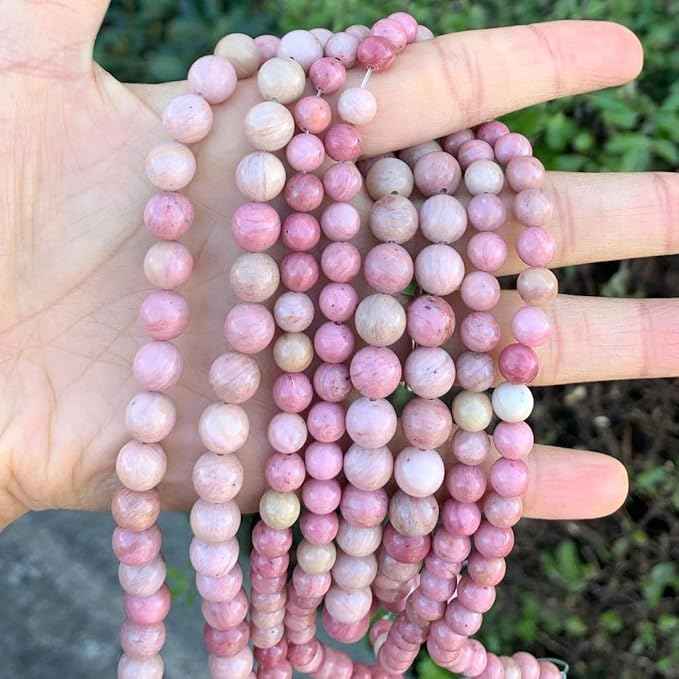 120pcs Adabele Natural Pink Rhodonite Healing Gemstone 6mm (0.24 inch) Round Loose Beads Gem Stone Spacer for Craft Jewelry Making GF9-6